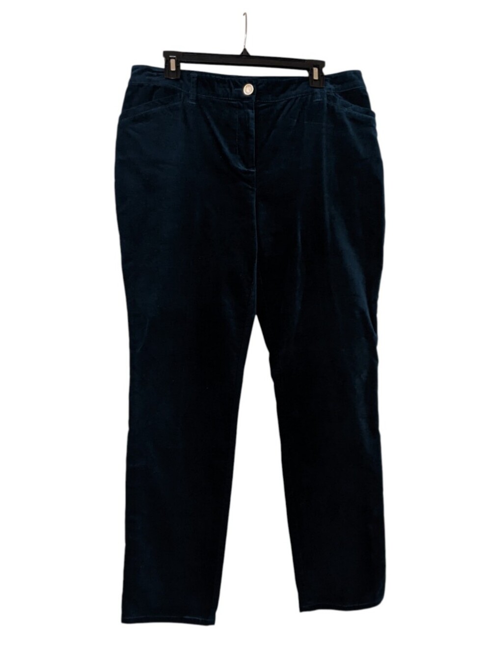CHICOS Pants Dark Navy Straight Belt Loops Rhinestone Velour Zip Sz 1 (8)